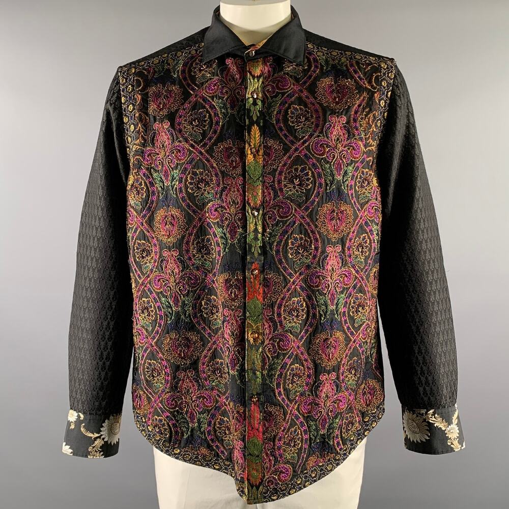 ROBERT GRAHAM Size XL Black Floral Long Sleeve Shirt
